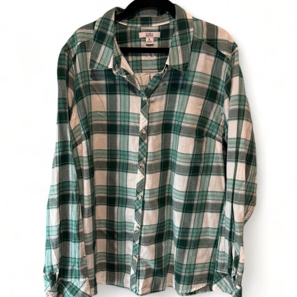 Croft & Barrow Women’s Green Plaid Button-Up Shirt-Size XL